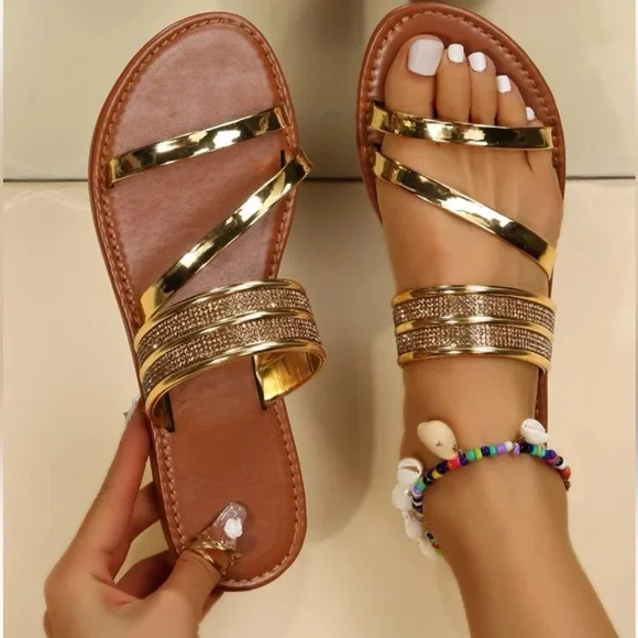 Ladies Sandals Shein Studded Sandals SHEIN Shoes Shein Gold